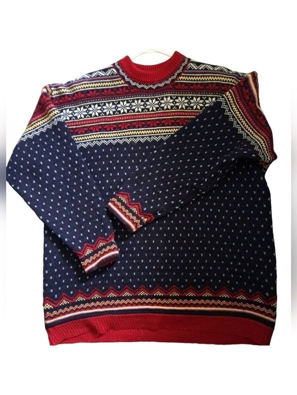 VTG Lands End fair isle nordic WOOL sweater crew neck Nordic coastal flake 14-16